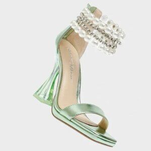 Betsey Johnson Metallic Green Pearl Ankle Strap Heels